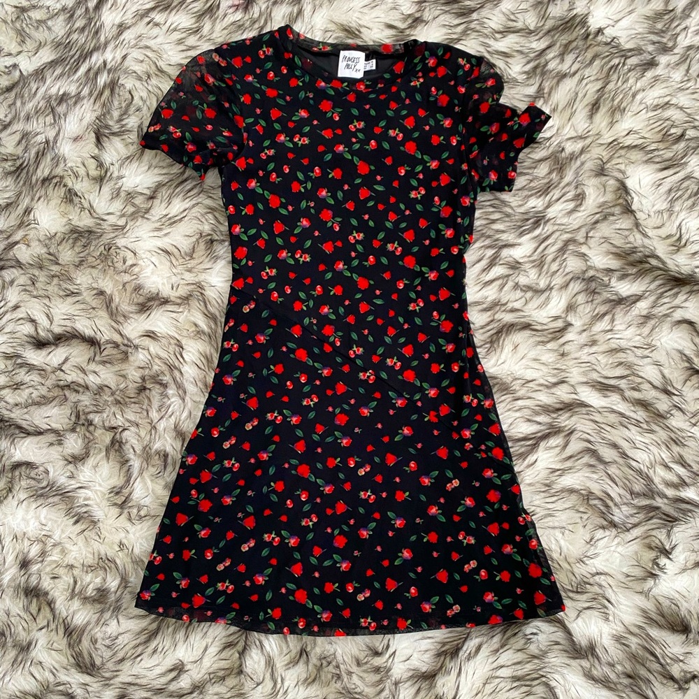 Like New Princess Polly Mesh Delicate Floral Print Mini Dress